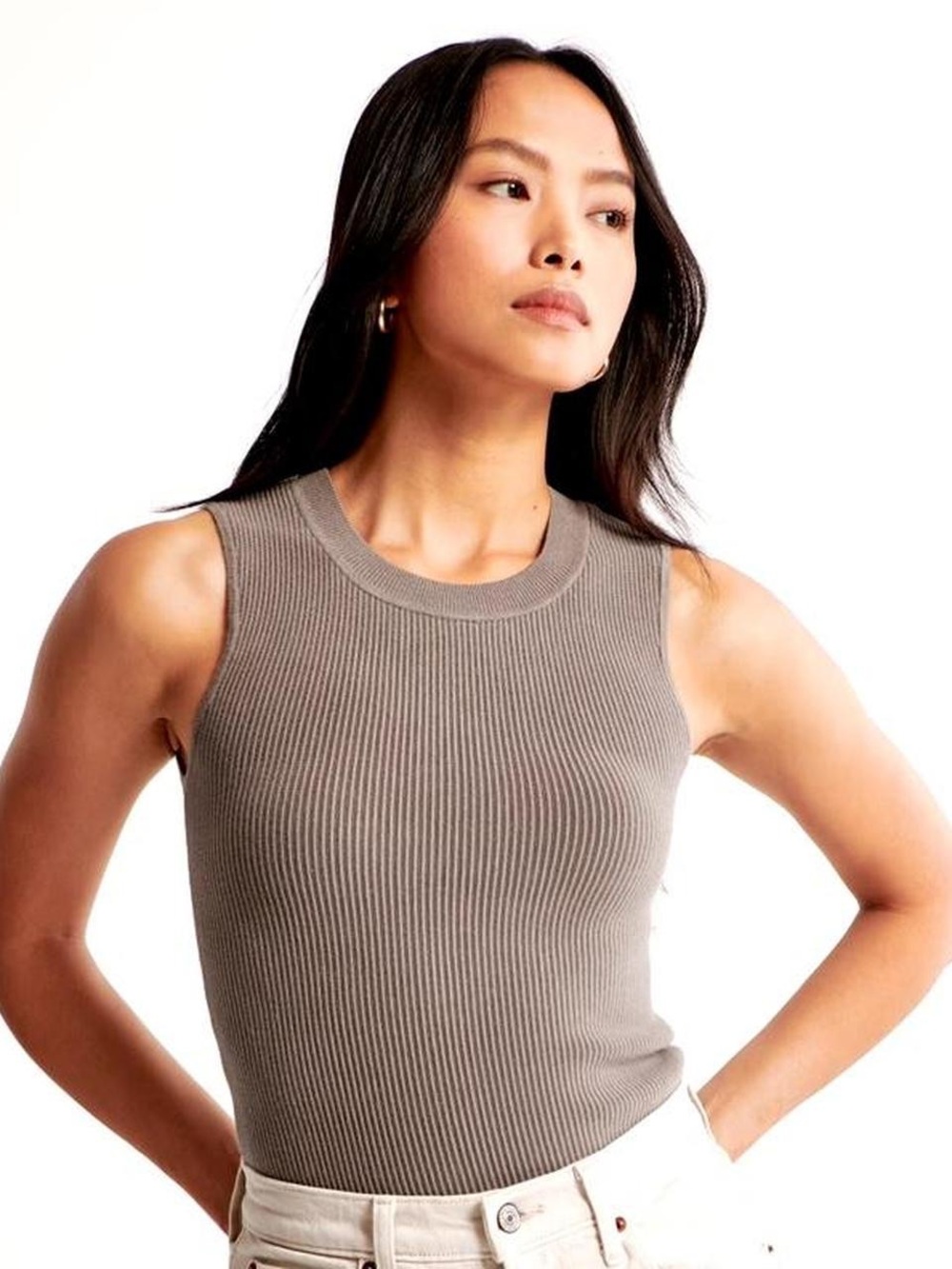 Abercrombie & Fitch Taupe Ribbed Knit Sweater Tank Top M
